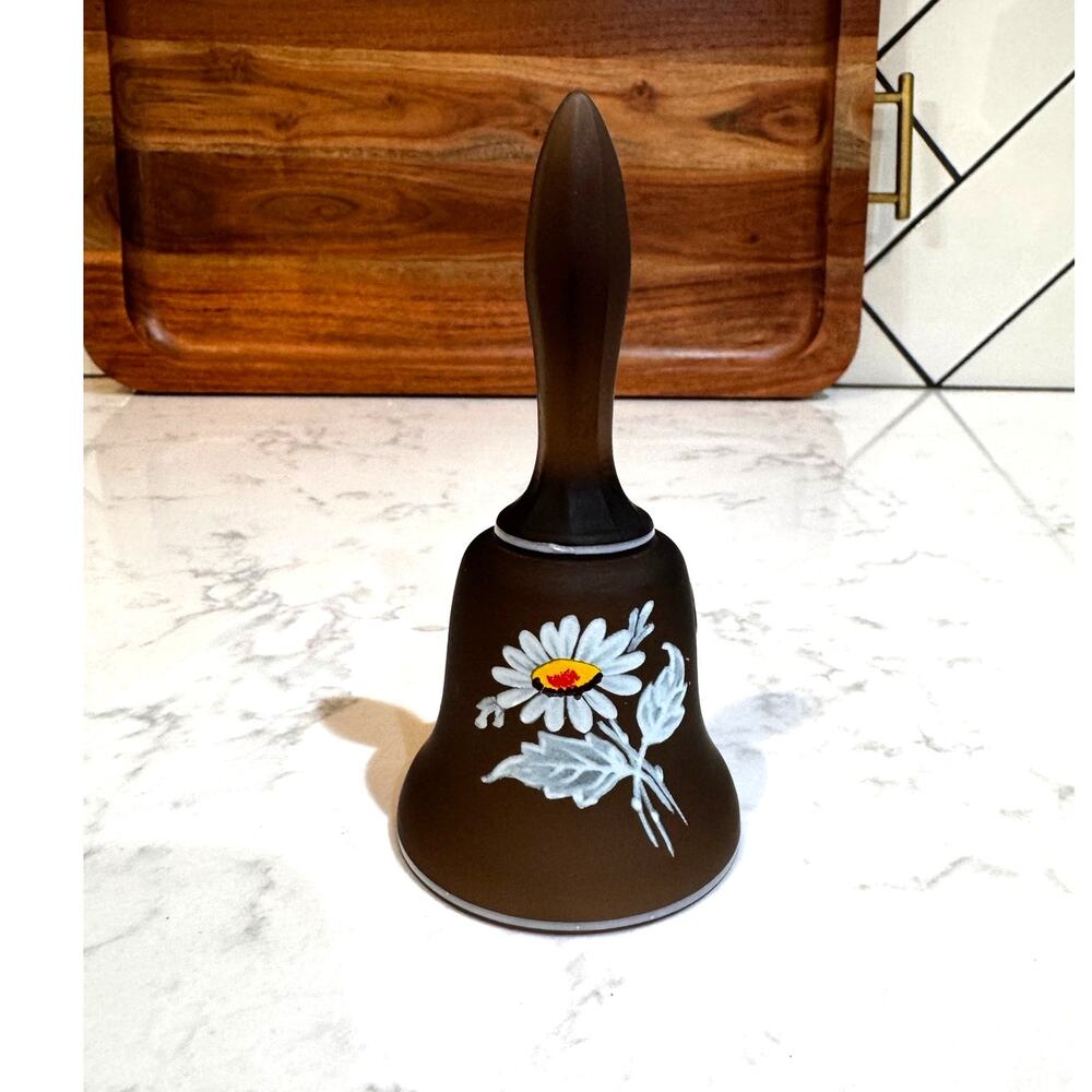 Westmoreland Brown Satin Glass Bell hand-painted white daisy motif vintage
